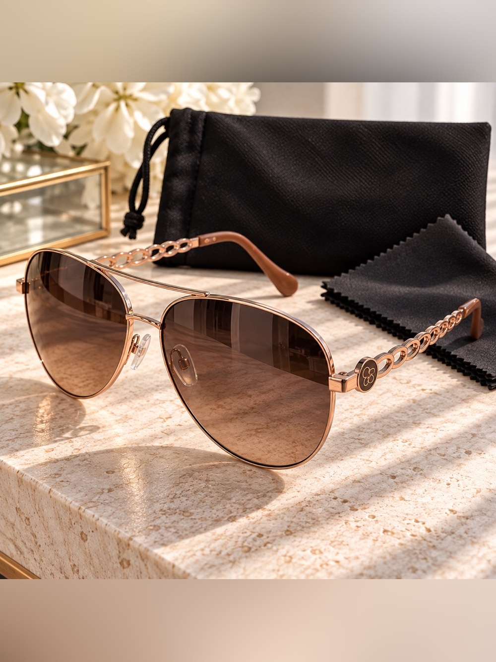 Jessica Simpson Rose Gold Brown Aviator Sunglasses NWOT